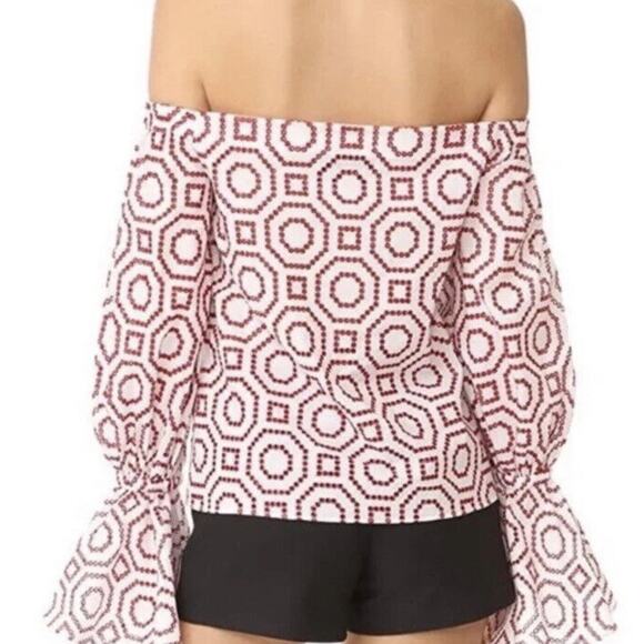 Alexis Micael Red White Eyelet Embroidered Off The Shoulder Bell Sleeve Top Med - Picture 14 of 16